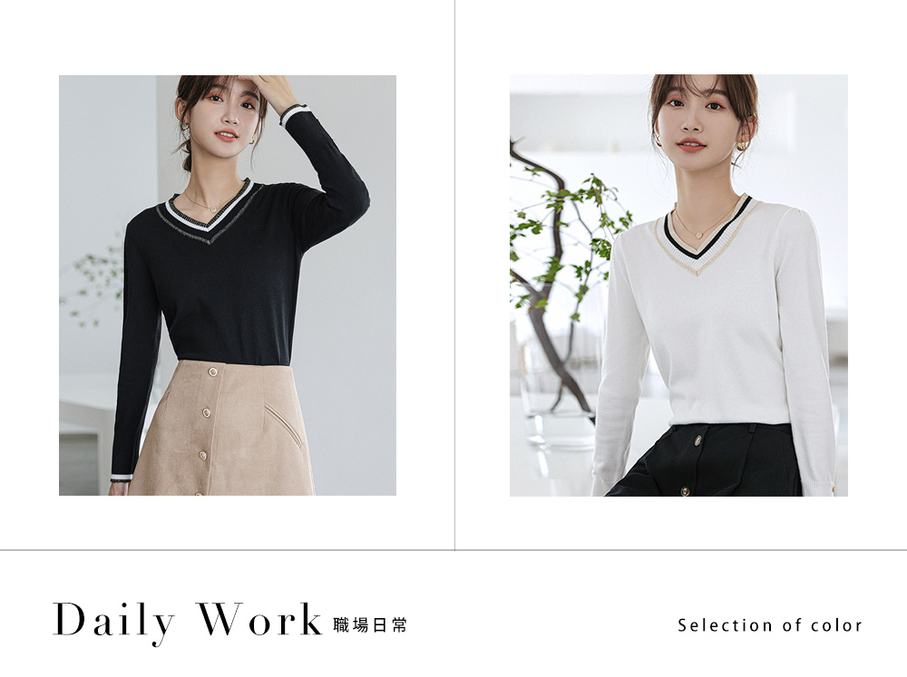 DEER.W 撞色V領袖釦針織上衣