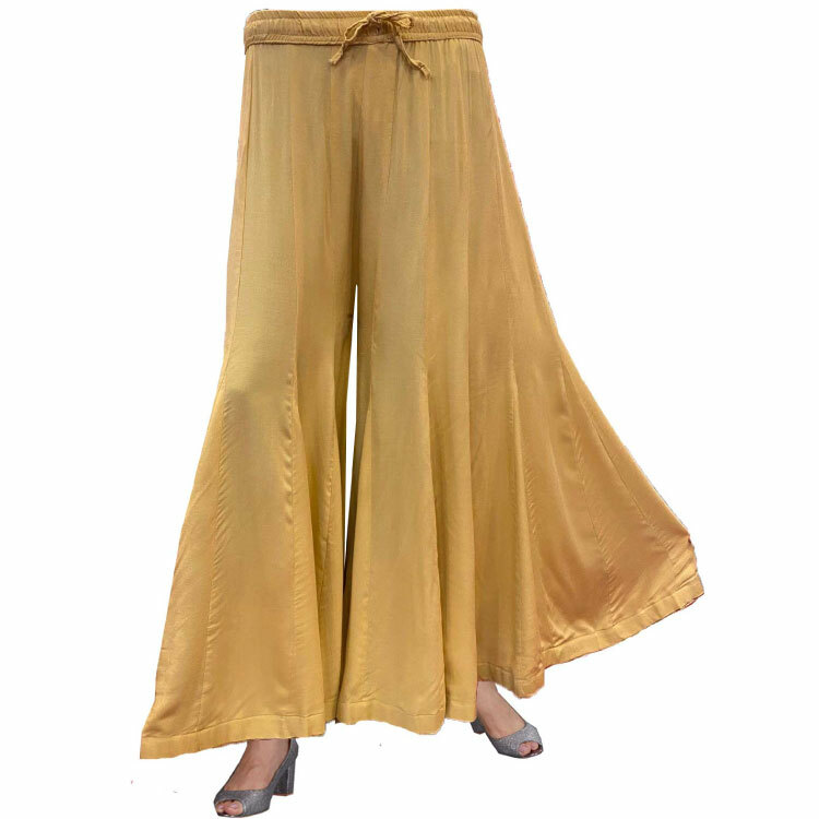 Women Beige and Black Rayon Wide Flair Palazzo Pants P17