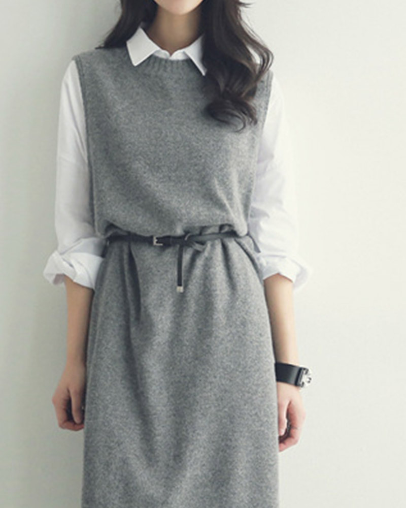 【零碼出清不退換】圓領開衩長版針織背心裙