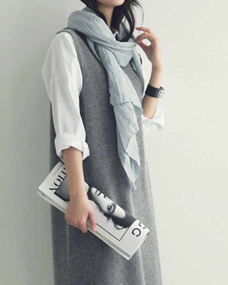 DEER.W 圓領開衩長版針織背心裙 灰色