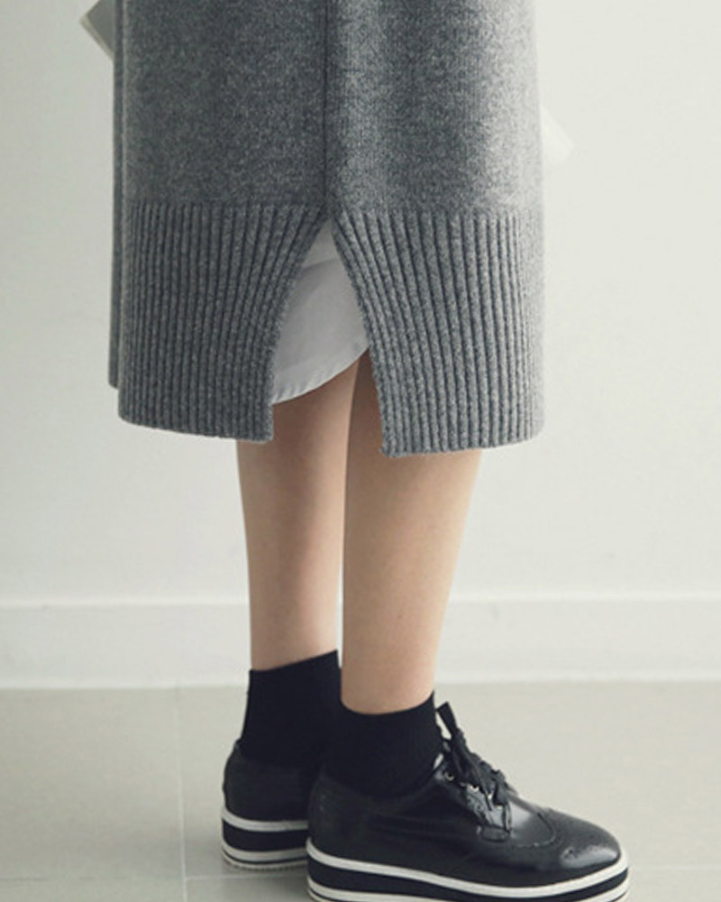 DEER.W 圓領開衩長版針織背心裙 灰色