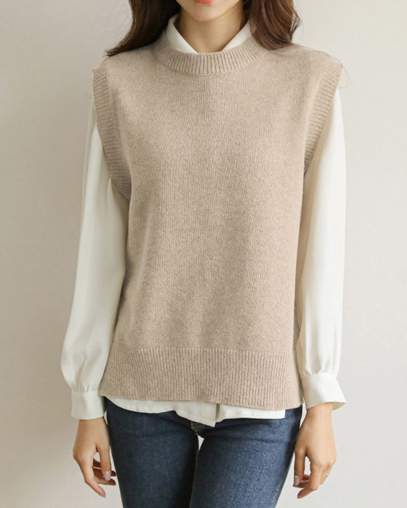 杏L【零碼出清不退換】圓領側開衩羅紋針織背心