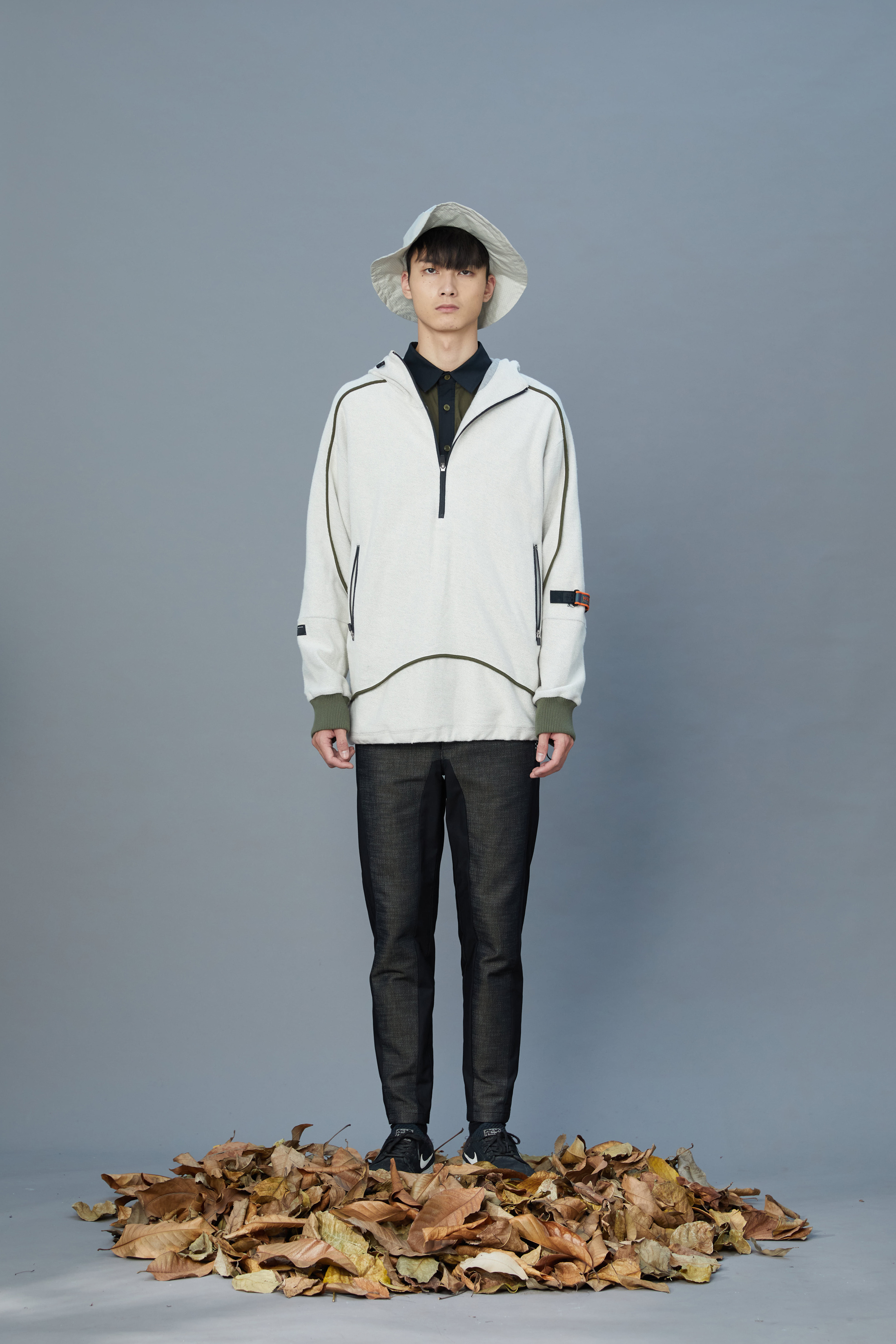 滾條羅紋半襟上衣 -灰