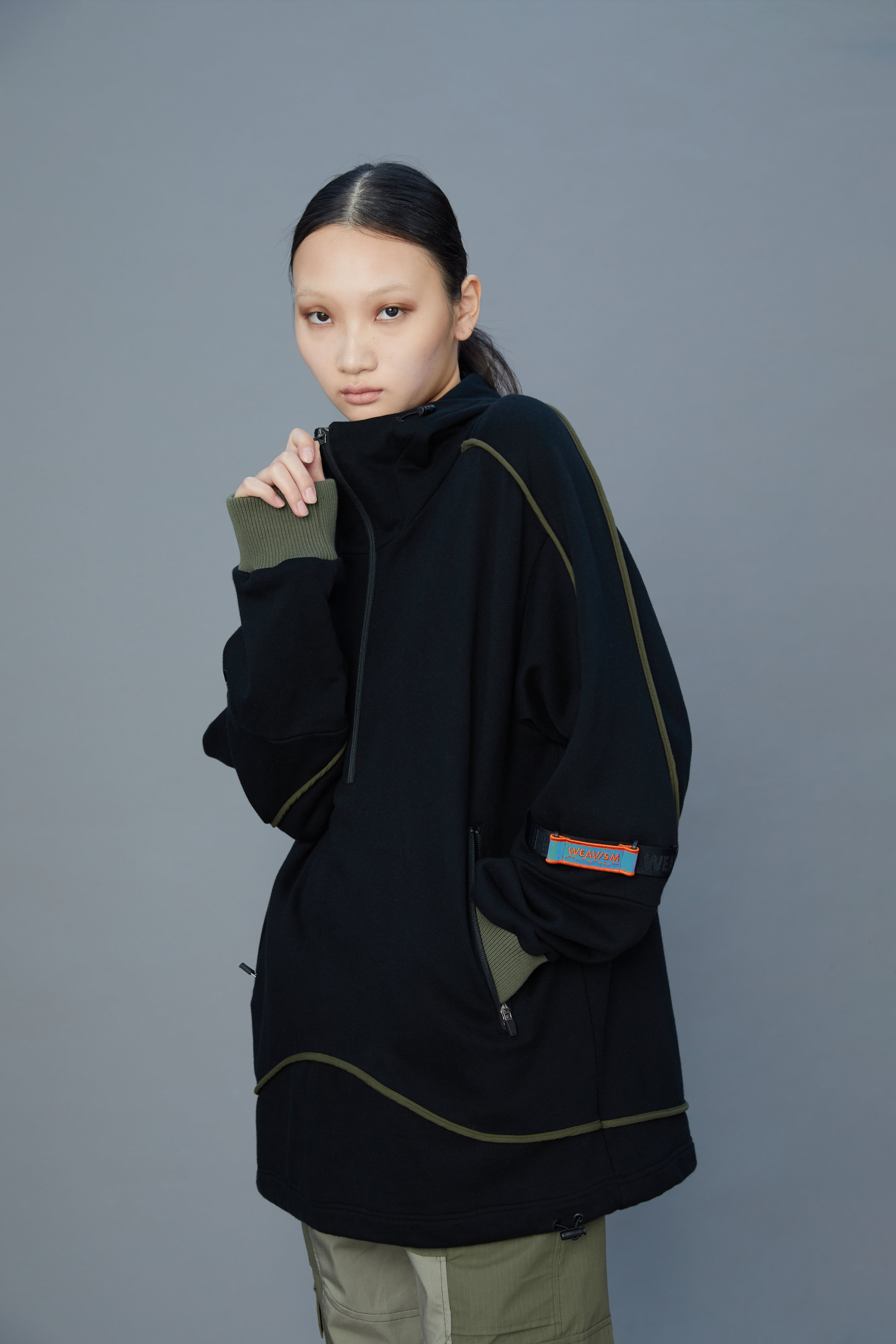 滾條羅紋半襟上衣 -黑