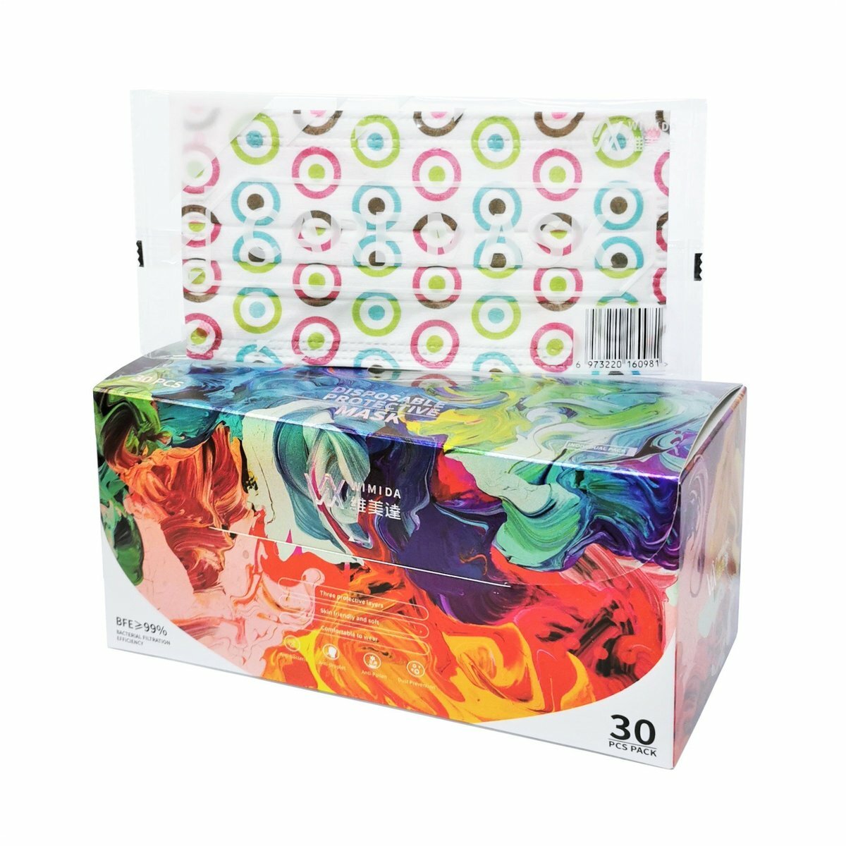 維美達 - 一次性防護口罩(獨立包裝) #12 白/圓圈花紋 30個裝