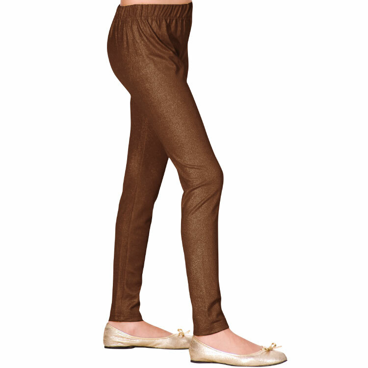 Girls Brown Shimmer Stretchable Legging Q0356C
