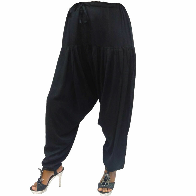 Women Black Rayon Adjustable Waist Salwar Pants SAL02