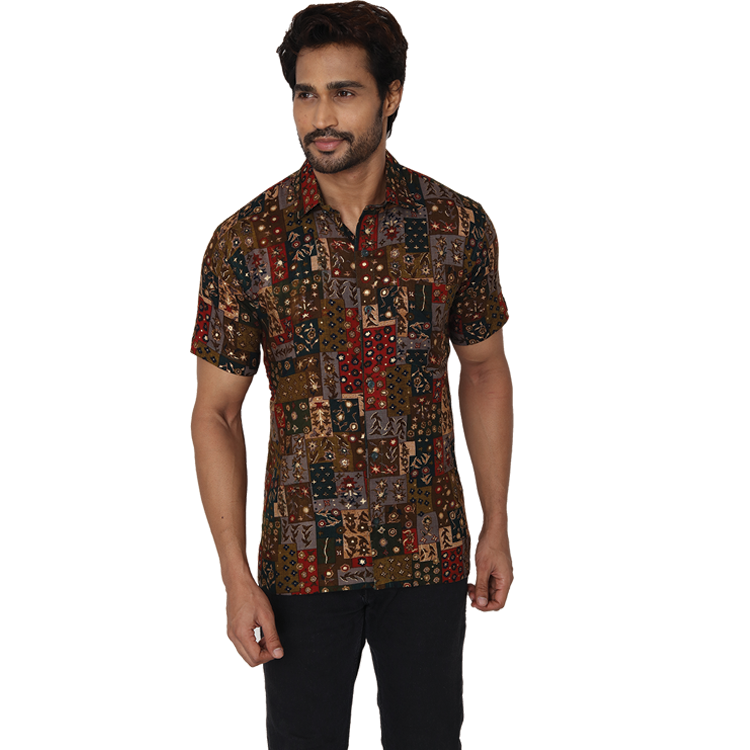 Men Multicolour Capsule Spark Print With Chest Pocket Hand Washable Kurta Shirt Q1402