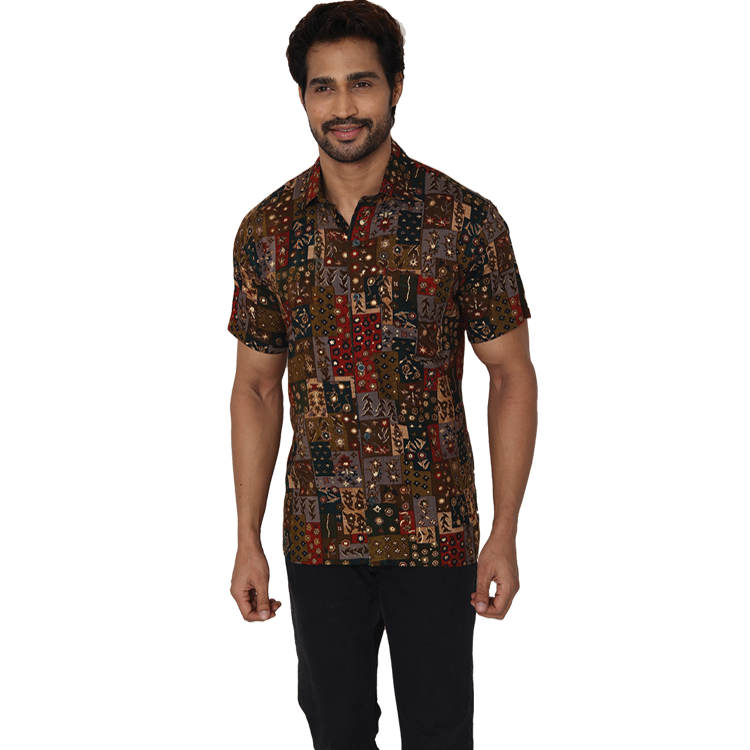 Men Multicolour Capsule Spark Print With Chest Pocket Hand Washable Kurta Shirt Q1402