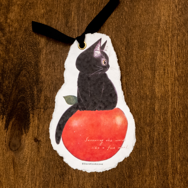 補補貓‧大衛煮愛｜手撕書籤｜蘋果小黑貓