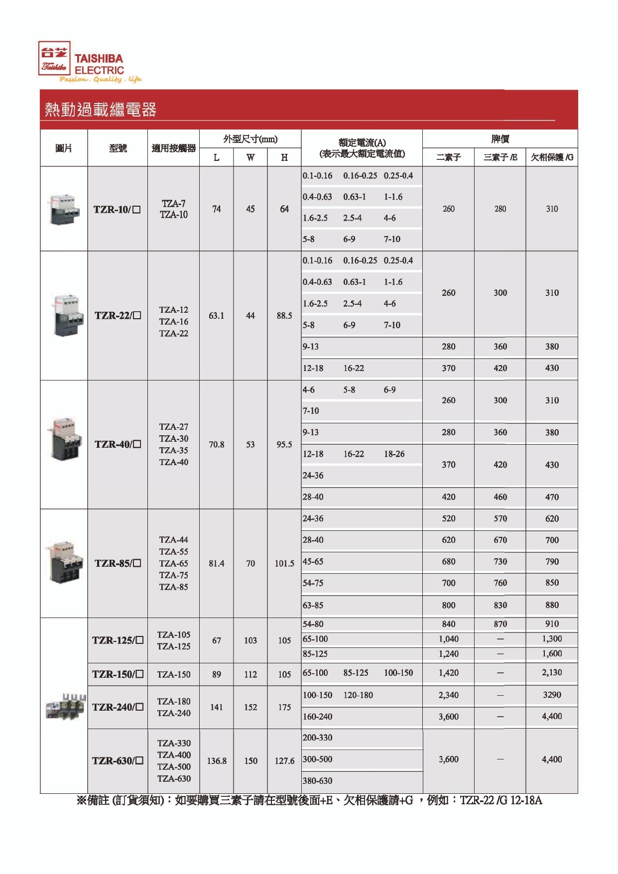 台芝-熱動過載繼電器-二素子