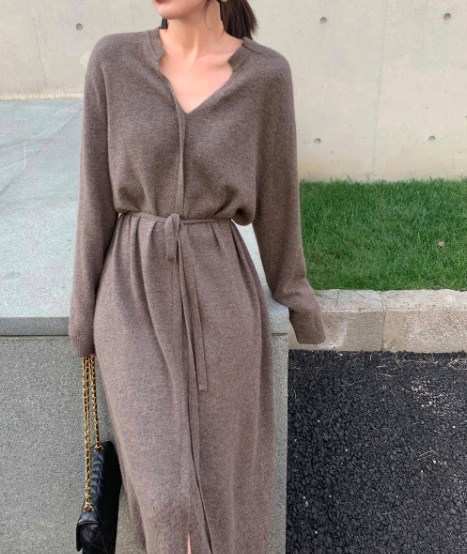 ᴷᴼᴿᴱᴬ 🇰🇷法式慵懶長版收腰針織洋裝 （四色）