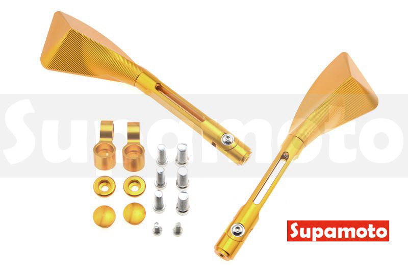 -Supamoto- M72 金色 長版 斧頭 三角 全鋁合金 CNC 髮絲 後照鏡 後視鏡 光學 防眩目