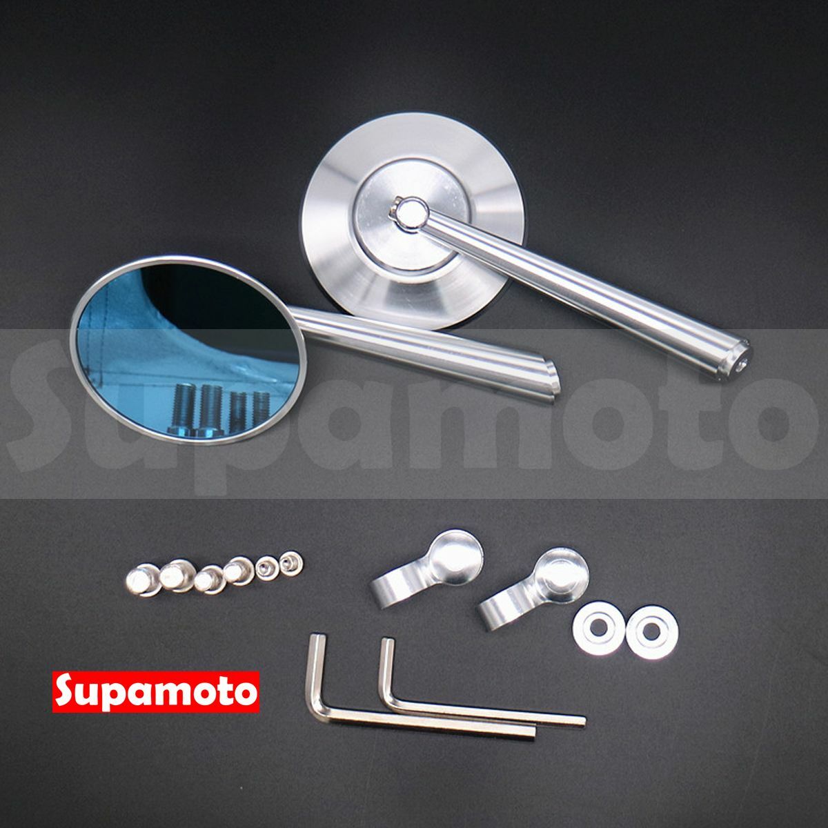 -Supamoto- M73 CNC 銀 後視鏡 後照鏡 下移 復古 CAFE 手工 scrambler 野狼 CB1100