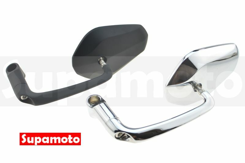 -Supamoto- M93 電鍍銀 端子鏡 後照鏡 通用 改裝 兩用 牛角鏡 車把鏡 黑色 電鍍 復古