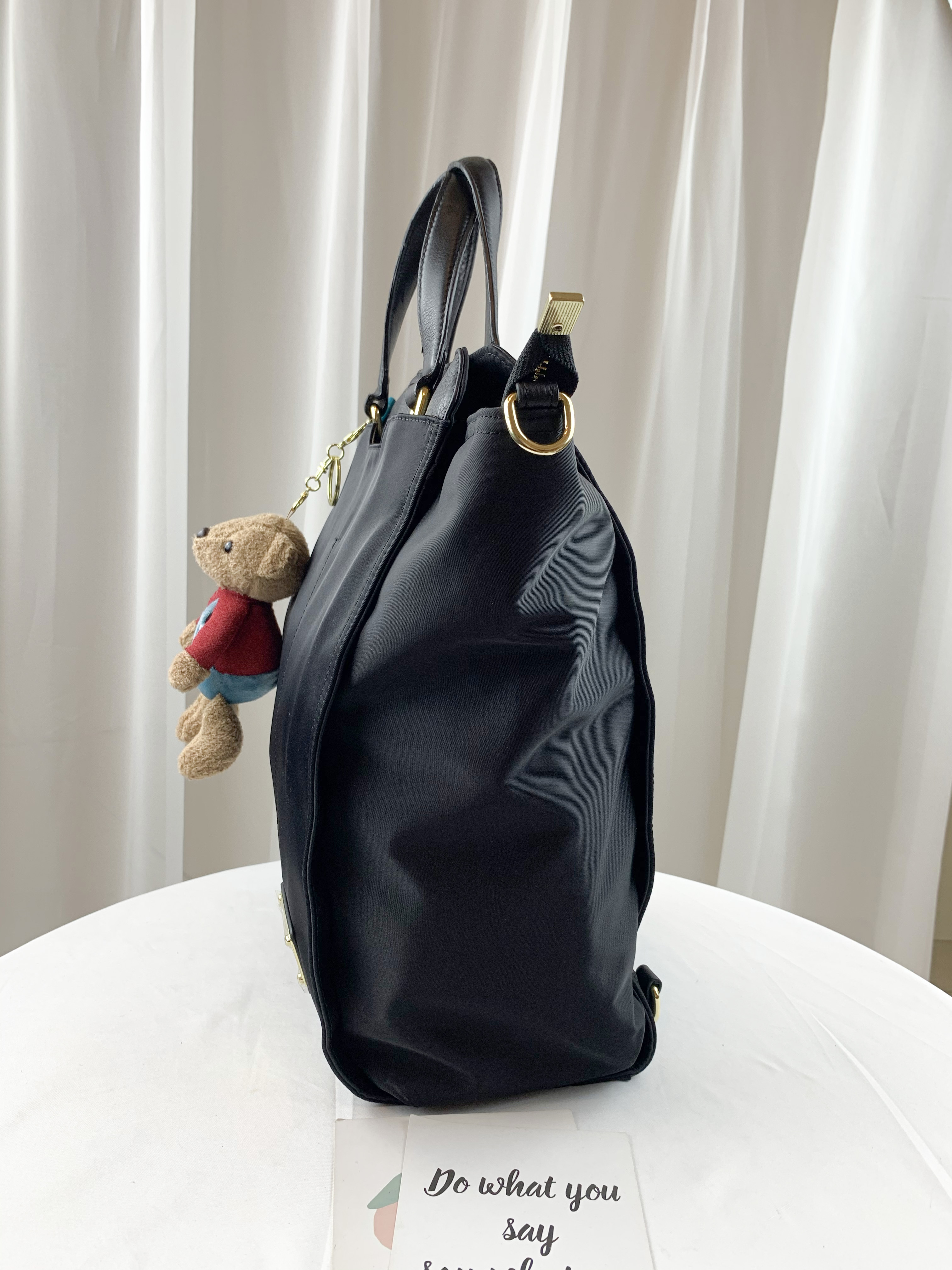 GOODS 經典黑 尼龍拼接真皮三用手提包 / 側背包 / 後背包 #2602