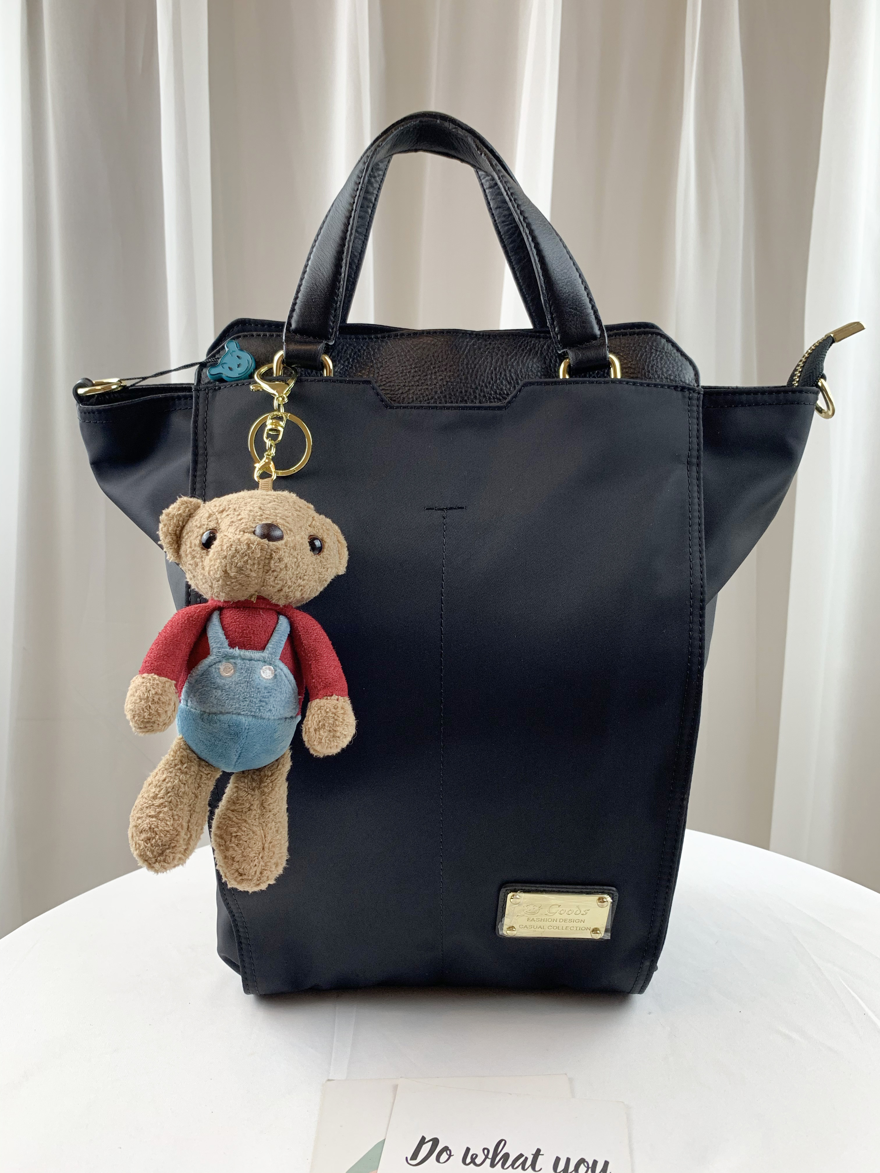 GOODS 經典黑 尼龍拼接真皮三用手提包 / 側背包 / 後背包 #2602