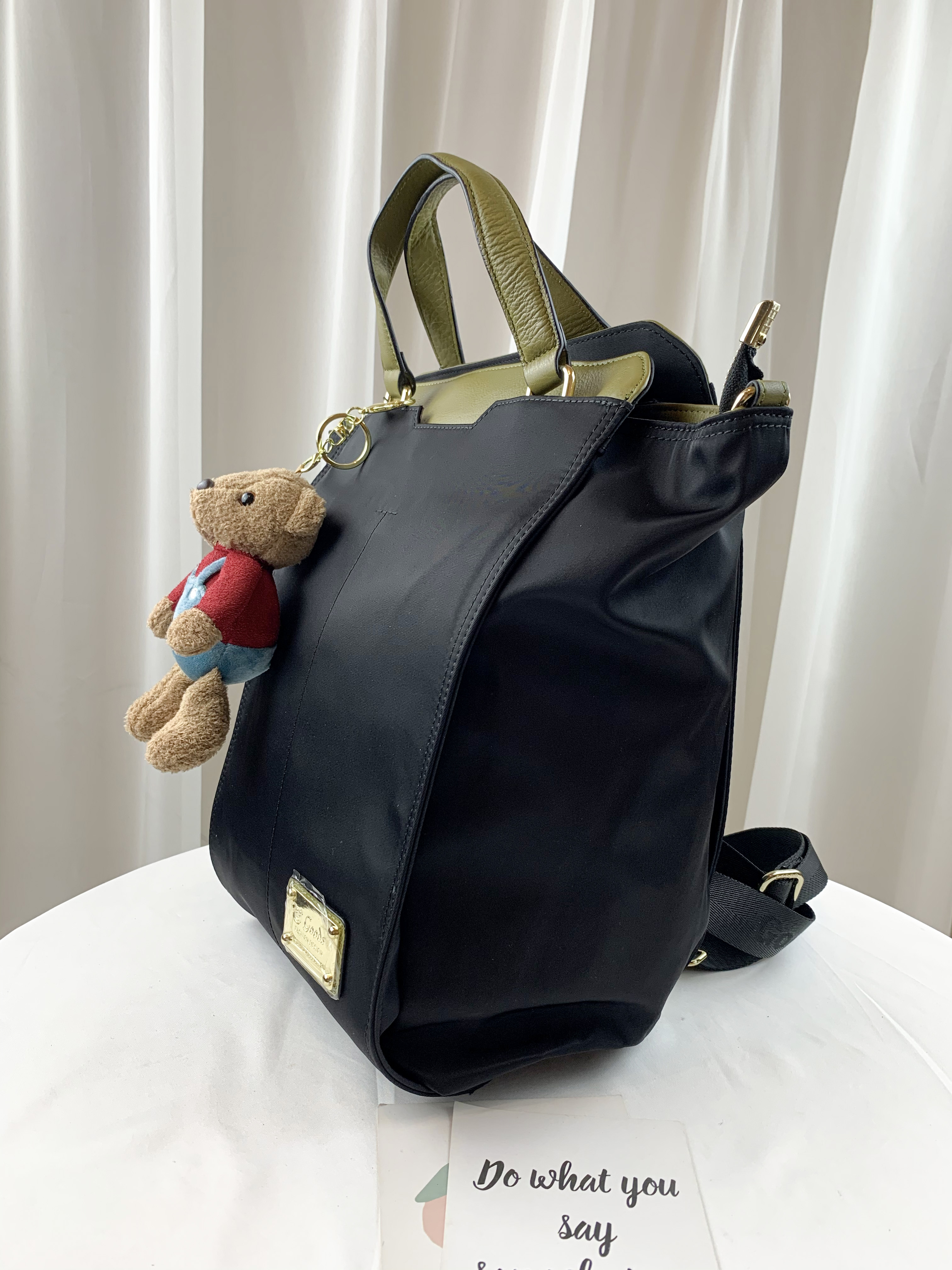 GOODS 抹茶綠 尼龍拼接真皮三用手提包 / 側背包 / 後背包 #2602