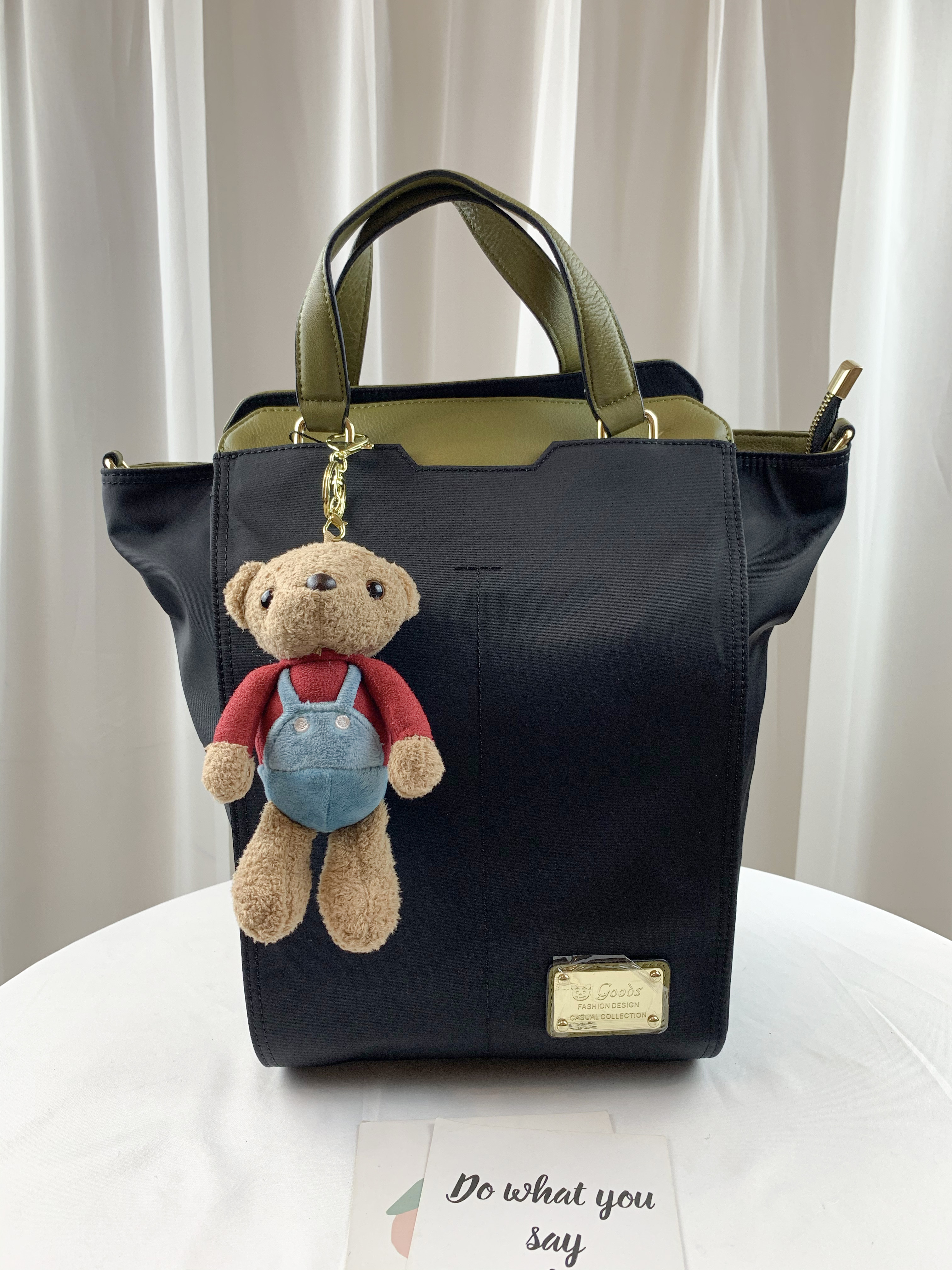 GOODS 抹茶綠 尼龍拼接真皮三用手提包 / 側背包 / 後背包 #2602