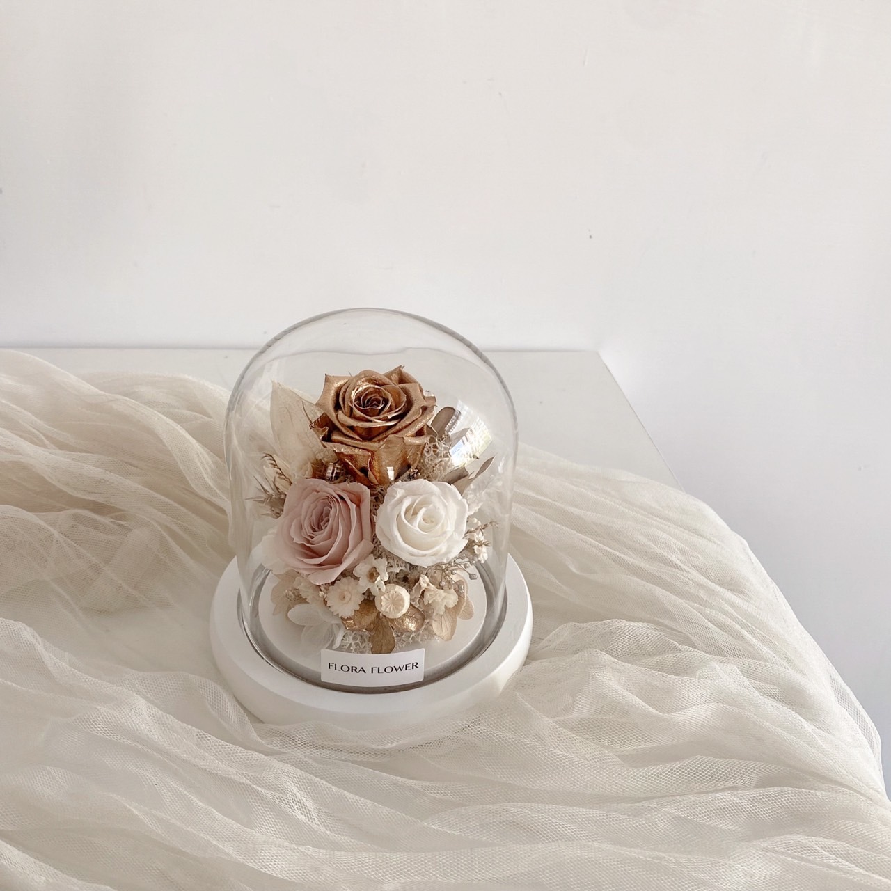 迷你款永生花夜燈-高雅白金