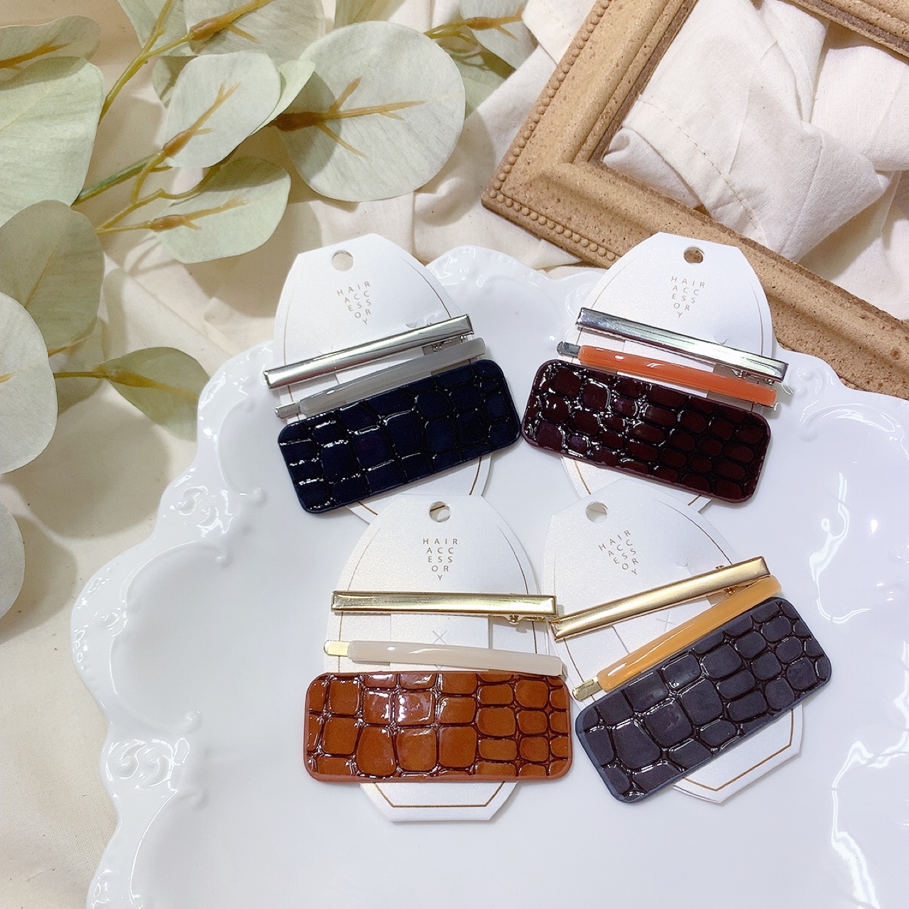 仿鱷魚皮髮夾SET