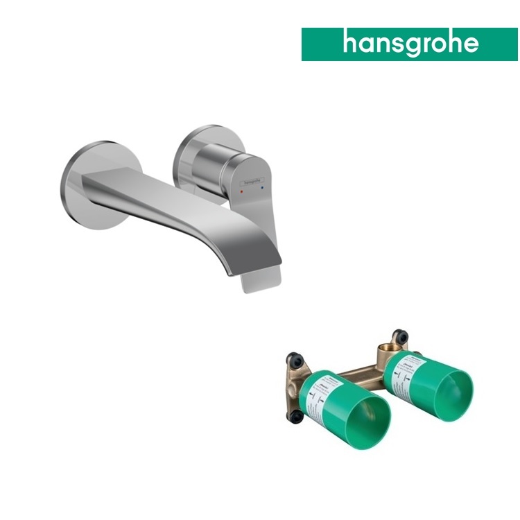 hansgrohe Vivenis 75050, -000 + 13622 -180 Single lever basin mixer for concealed installation wall-mounted with lever handle and spout 19.5 cm, with AirPower waterfall cascade flow - With Wels