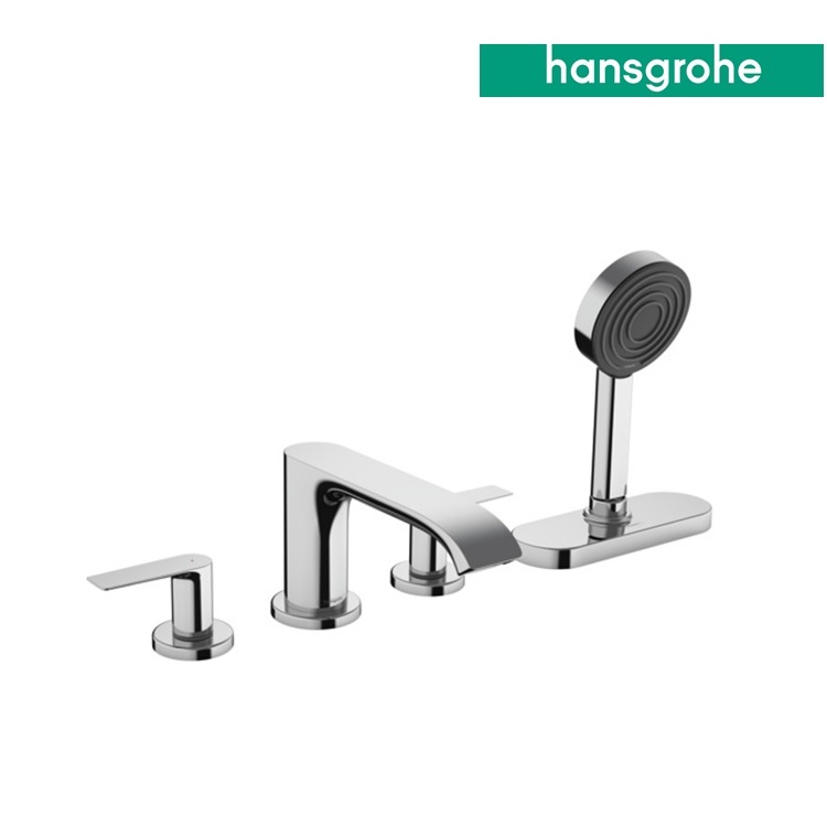 hansgrohe Vivenis 75444, -000 + 13440, -180 4-hole rim mounted single lever bath mixer, with AirPower waterfall cascade flow