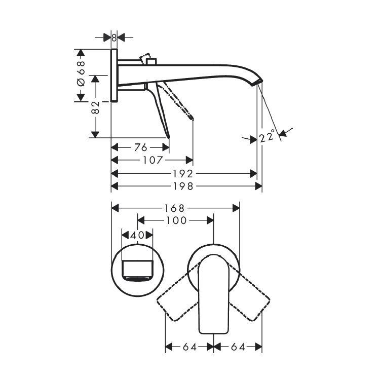 hansgrohe Vivenis 75050, -000 + 13622 -180 Single lever basin mixer for concealed installation wall-mounted with lever handle and spout 19.5 cm, with AirPower waterfall cascade flow - With Wels