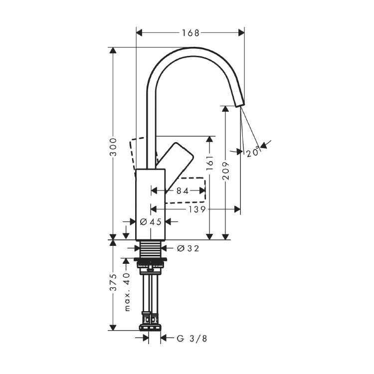 hansgrohe Vivenis 75032, -000 Single lever basin mixer 210 with swivel spout without waste set, with AirPower waterfall cascade flow - With GA Approval & Wels