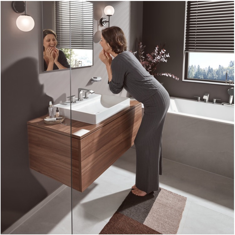 hansgrohe Vivenis 75033, -000 3-hole basin mixer 90, with AirPower waterfall cascade flow - With GA Approval & Wels