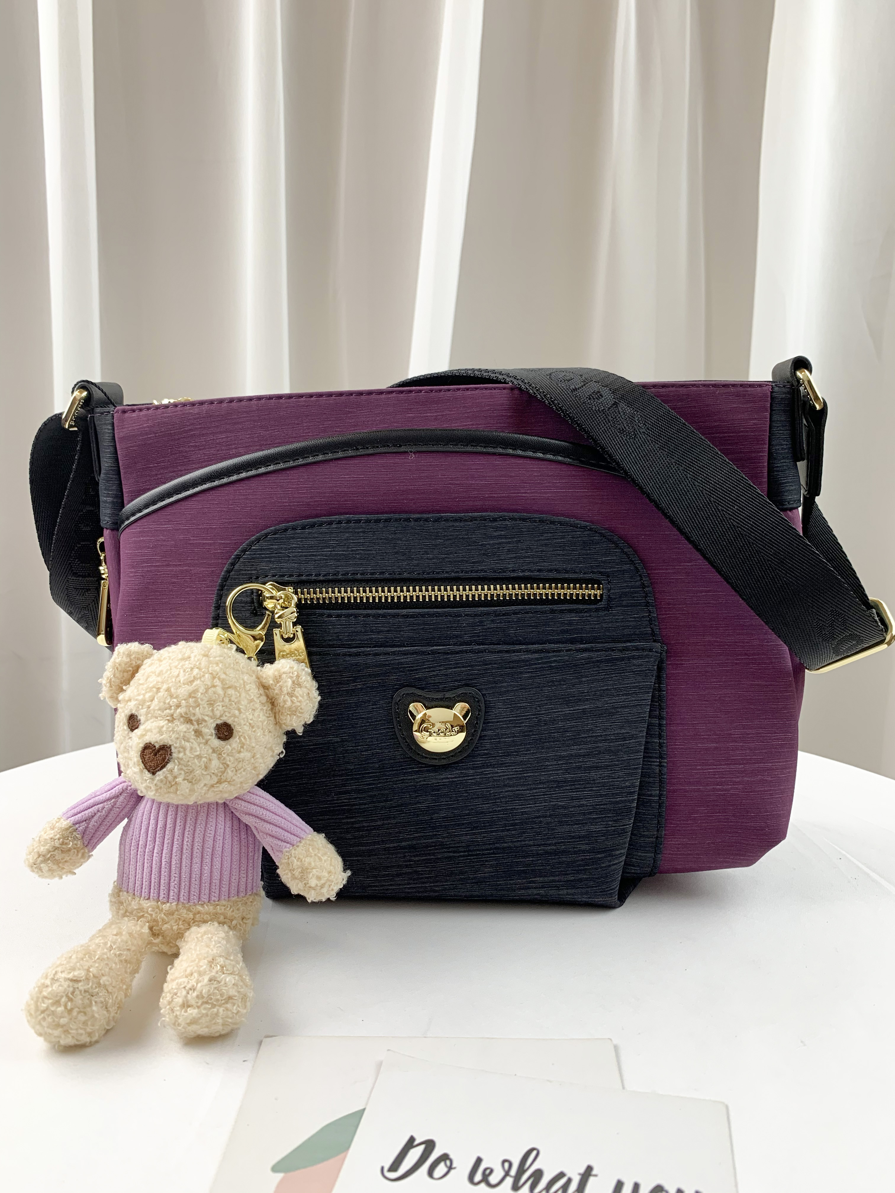 GOODS 黑紫拼色 防潑水側背包 #2237