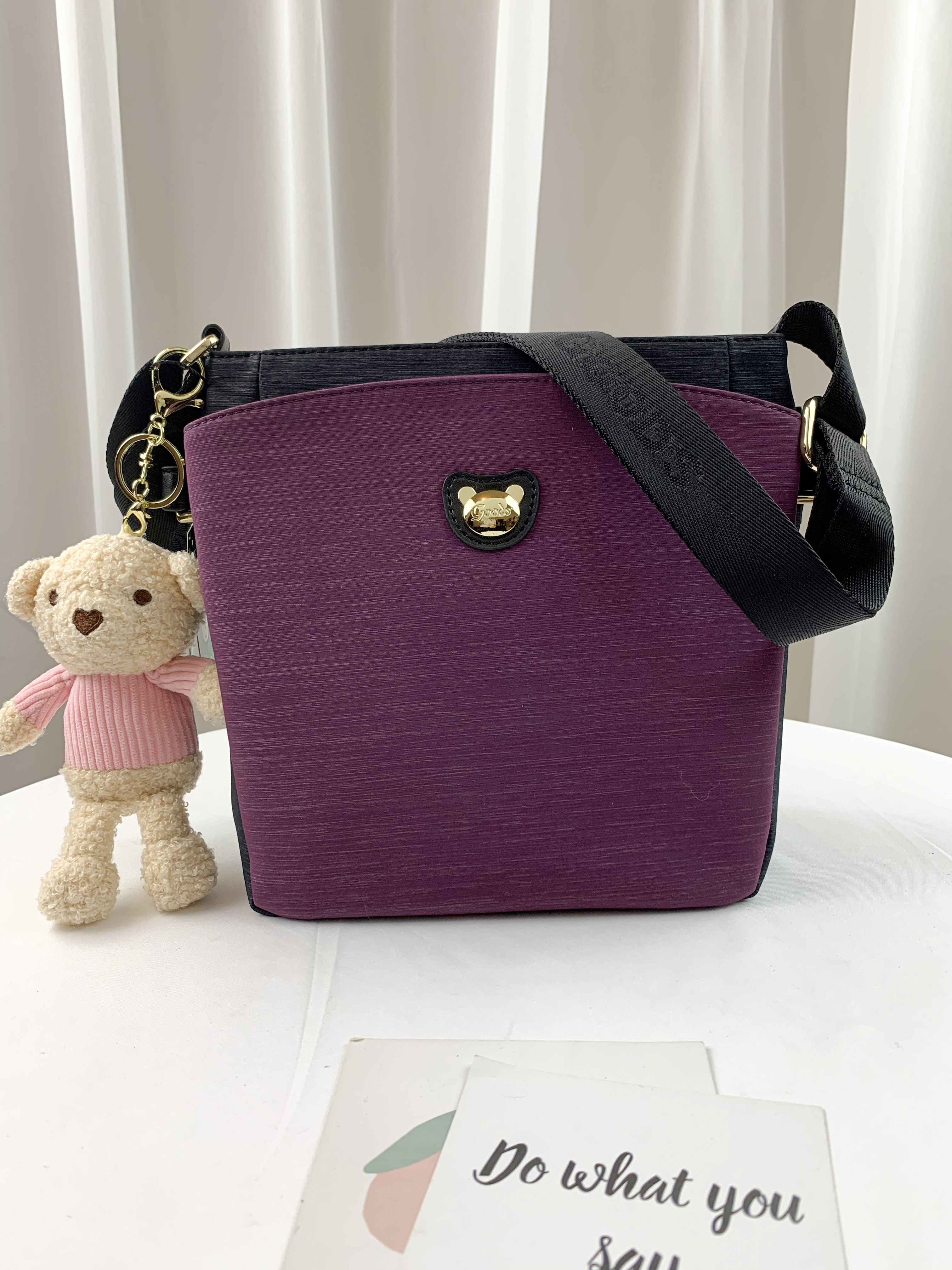 GOODS 黑紫拼色 防潑水側背包#2560