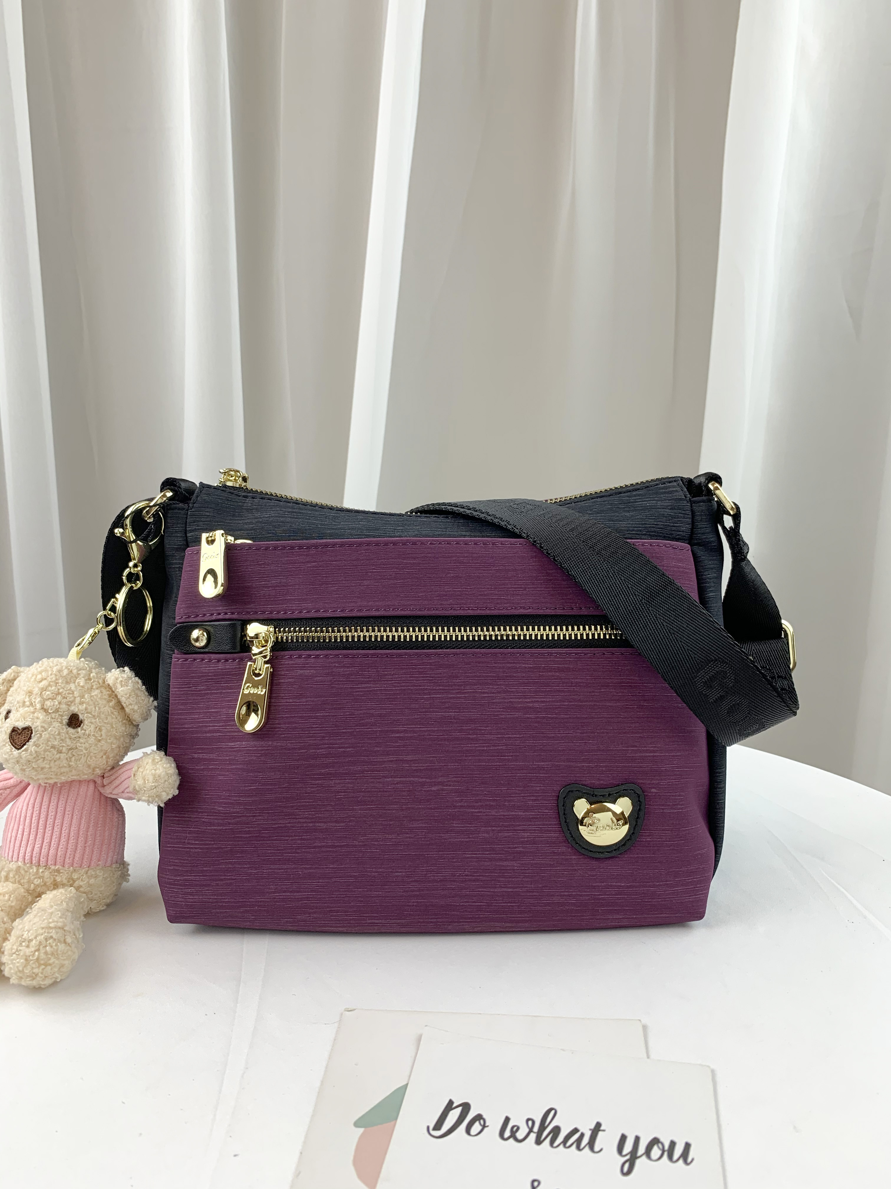 GOODS 黑紫拼色 防潑水側背包  #2672