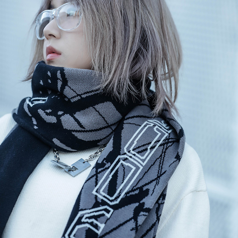 隱蔽者抽象條紋針織圍巾