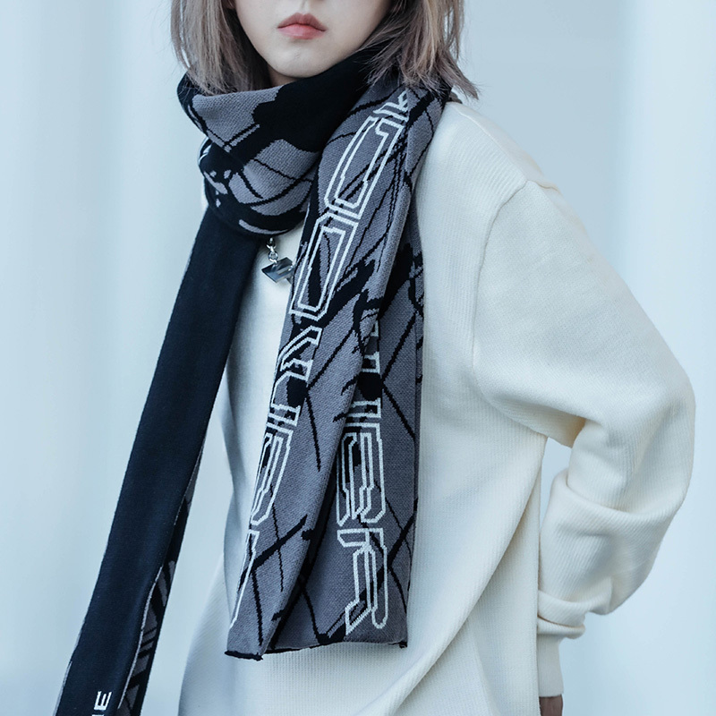 隱蔽者抽象條紋針織圍巾