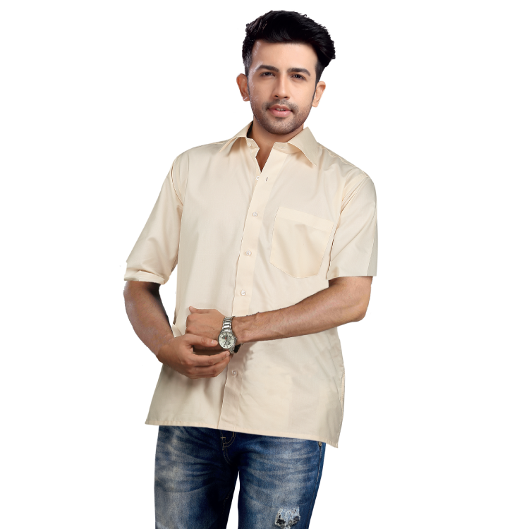 Men White Cotton Chest pocket Short Sleeves Kurta Shirt D9407