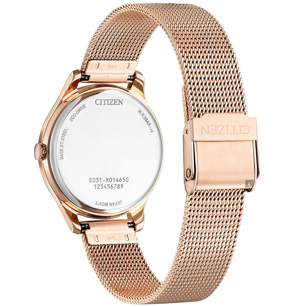 萬年鐘錶 - Citizen 星辰錶   玫瑰金米蘭錶帶光動能女錶   EM0508-80A 錶徑 32MM