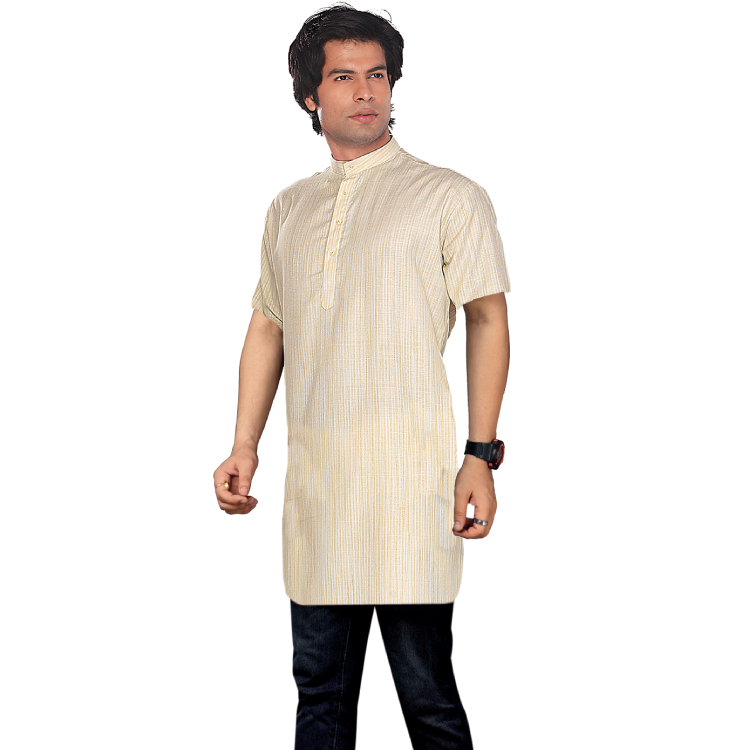 Men White Cotton Long Top Short Sleeves Kurta Shirt DV113A
