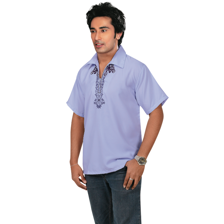 Men Purple Koshibo Neck Embroidered Short Sleeves Kurta Shirt D9701