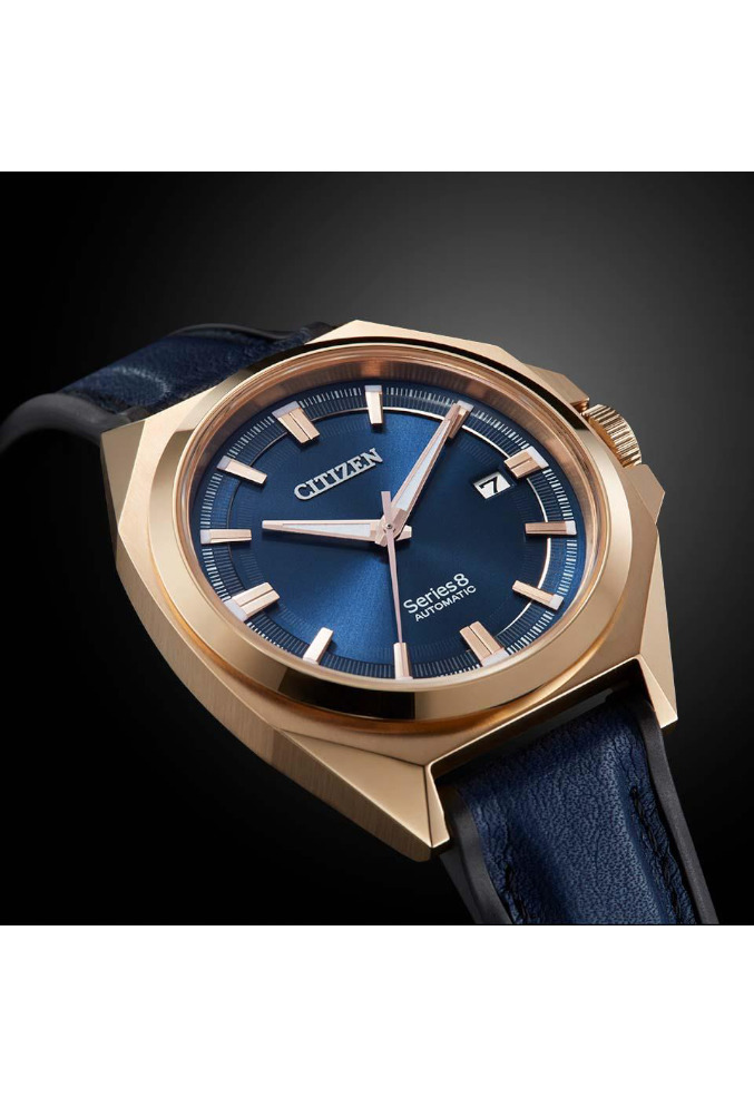 萬年鐘錶 - Citizen 星辰錶 series 8系列831款   玫瑰金錶殼藍面機械皮革男錶  NB6012-18L 錶徑40MM