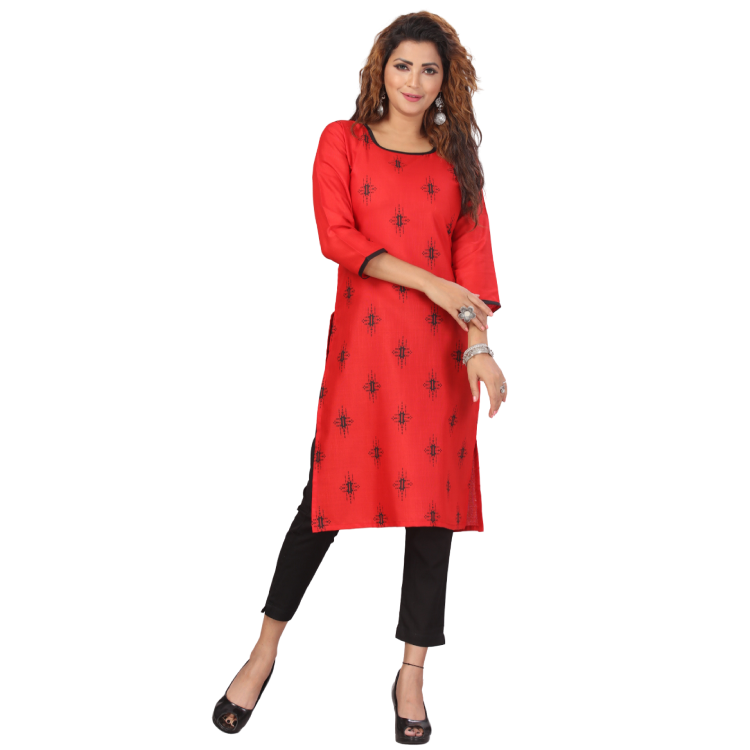 Women Orange LX Rayon Straight Long kurti Top Q1500