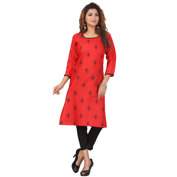Women Orange LX Rayon Straight Long kurti Top Q1500
