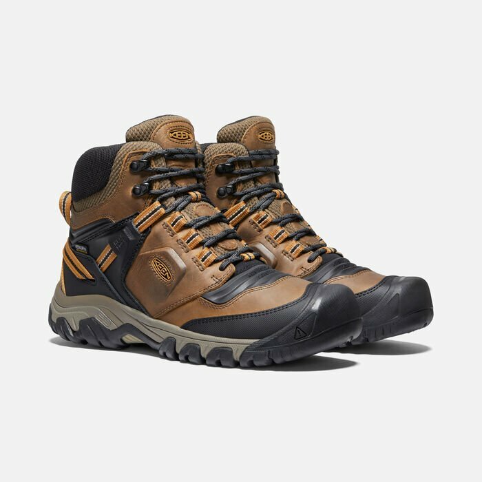 KEEN 男款 RIDGE FLEX MID WP 中筒登山健行鞋 咖啡/黑
