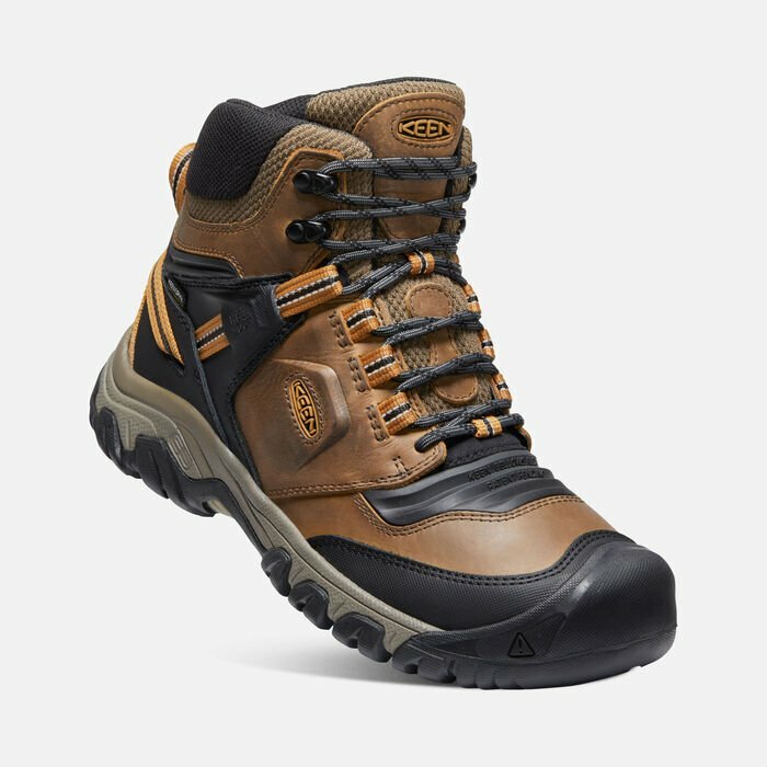 KEEN 男款 RIDGE FLEX MID WP 中筒登山健行鞋 咖啡/黑