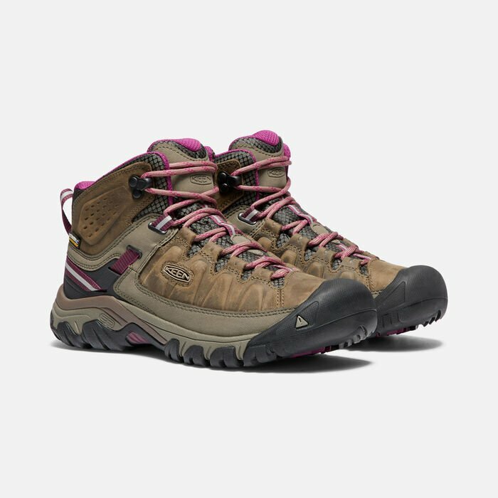 KEEN 女款 TARGHEE III MID WP 登山健行鞋 咖啡/紅