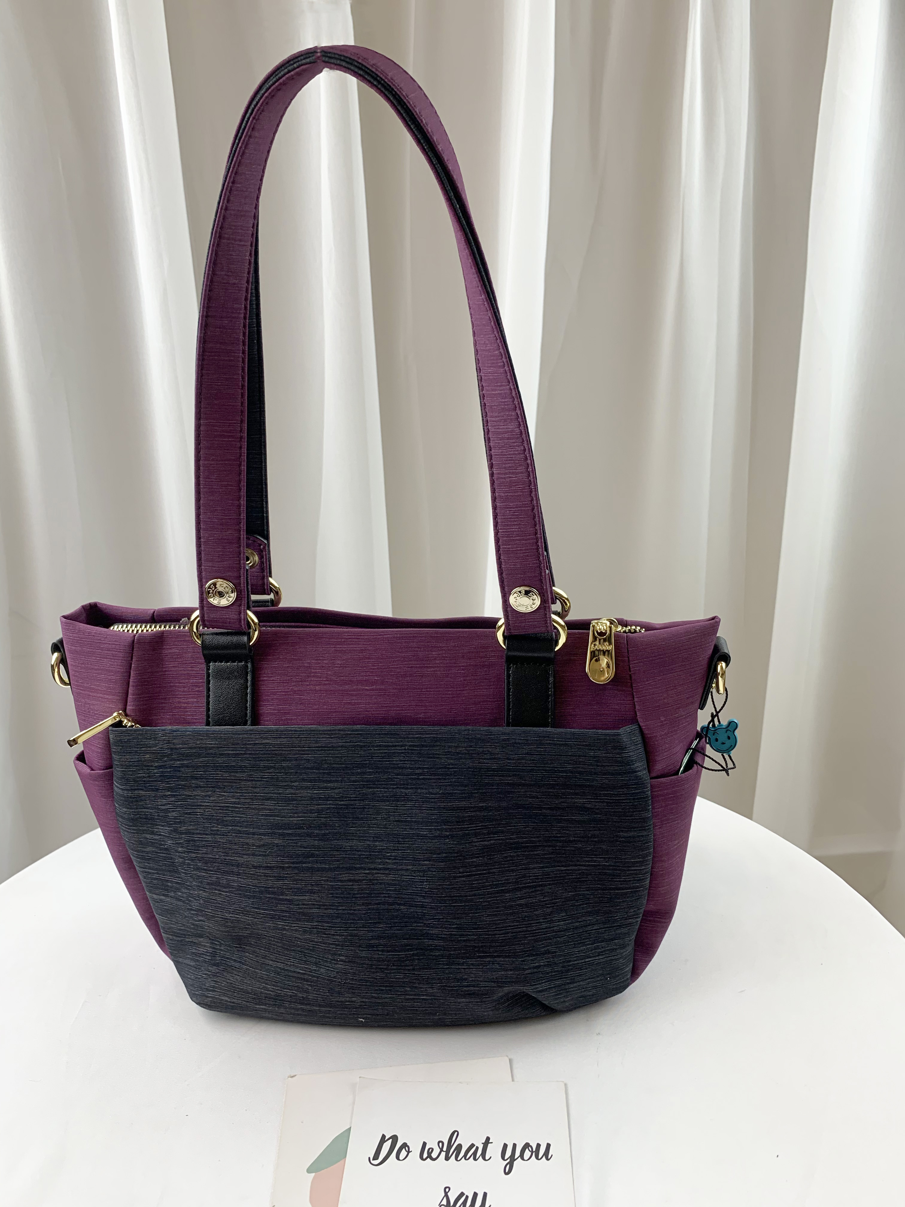 GOODS 黑紫拼色 防潑水手提包 / 側背包   #2637