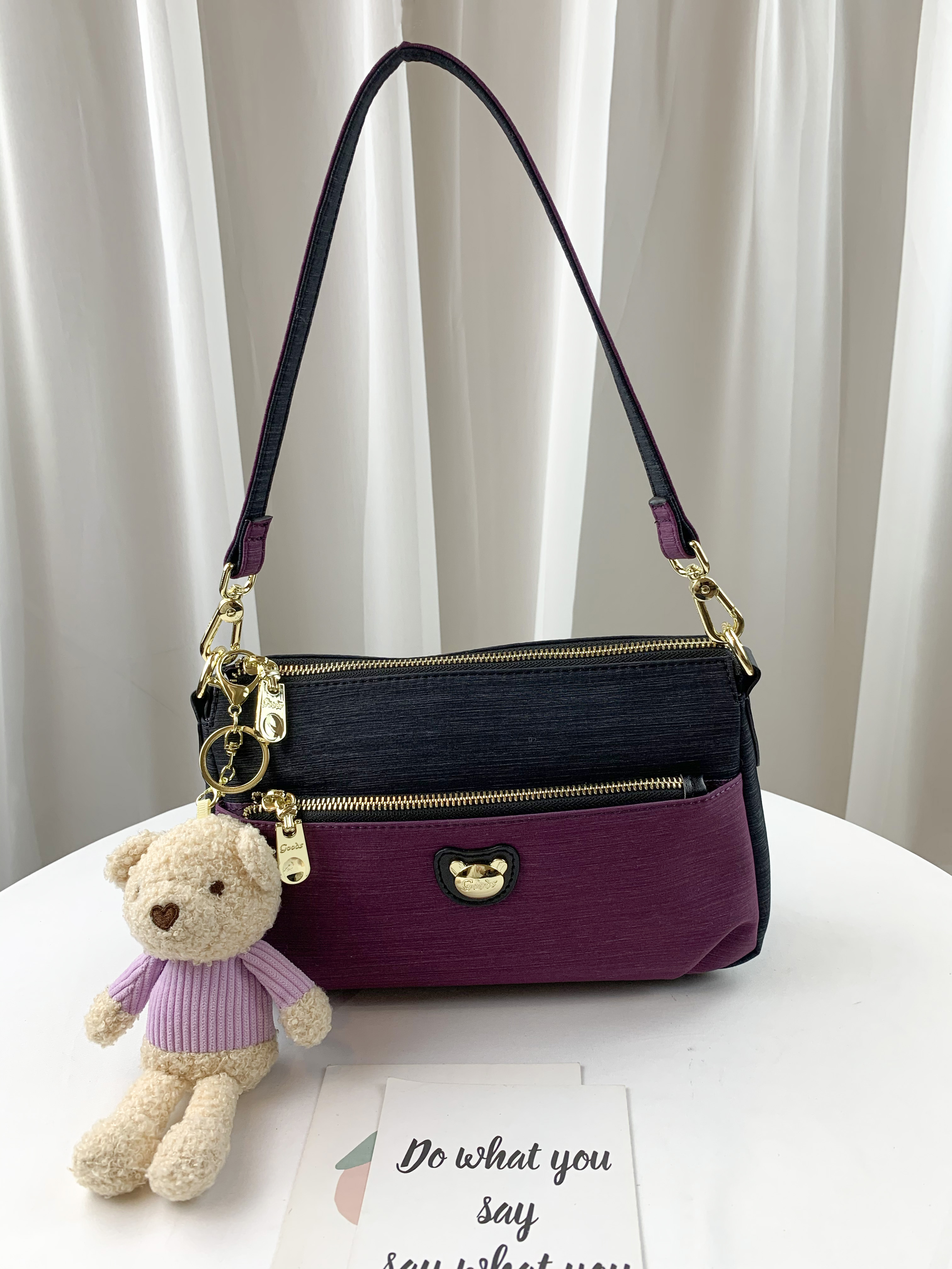 GOODS 黑紫拼色 防潑水肩背包 / 側背包#1921