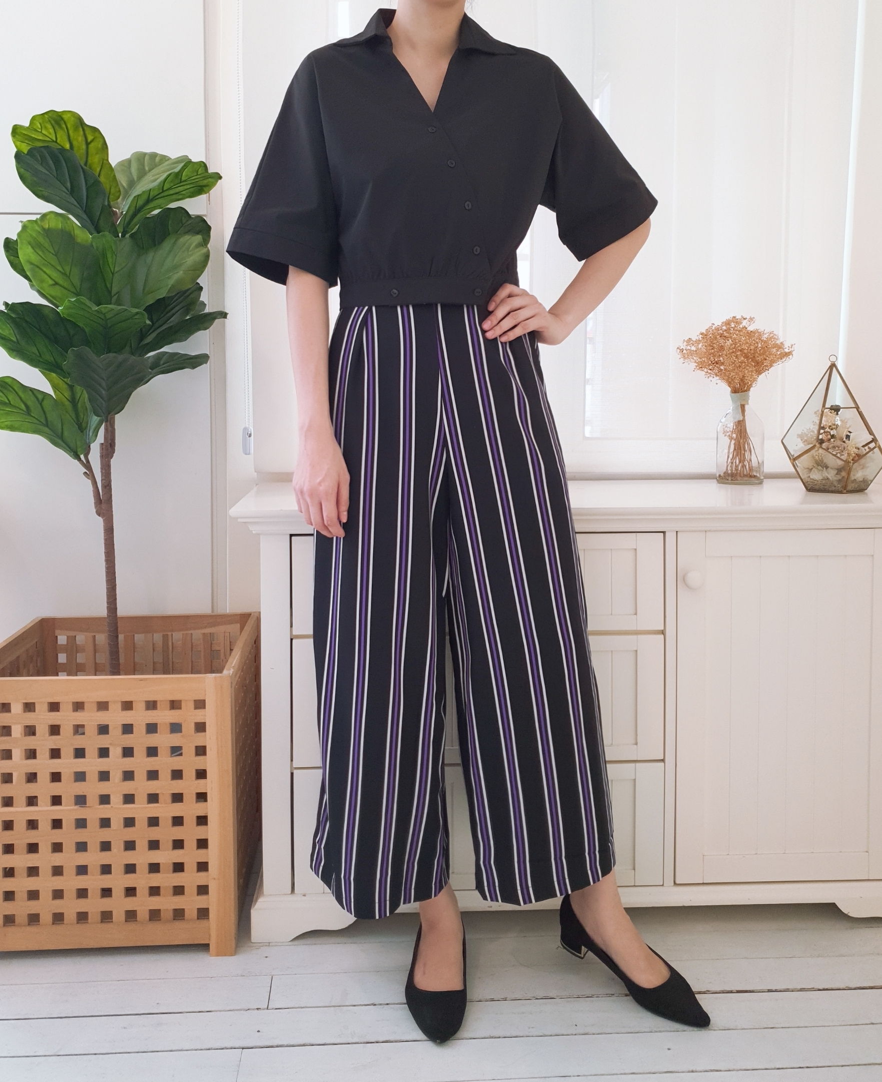STRIPED HIGH WAIST WIDE LEG CULOTTES