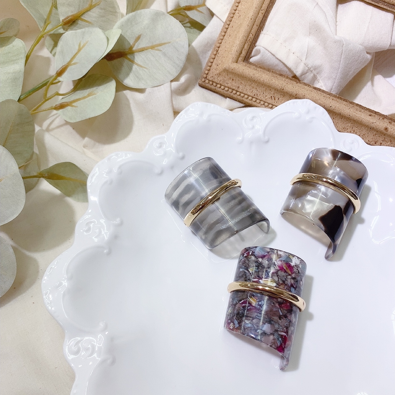 日本大理石紋長形髮圈插