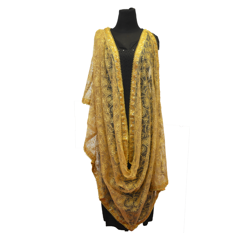 Women Gold Full Length Embroidered Dupatta07